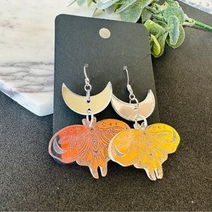 Luna Moth Earrings Holographic Celestial Crescent Moon Lightweight Earrings